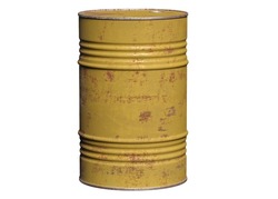 Yellow metal barrel for fuel, gasoline, diesel fuel isolated on a white background.