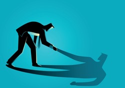 Business concept vector illustration of a businessman helping his own shadow to stand up. Believe in yourself, conscious, the only person you can rely on is yourself