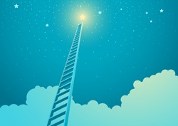 Vector illustration of a ladder leading to bright star, ladder to success concept
