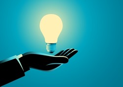 Businessman hand holding a light bulb, innovation, idea and inspiration concept