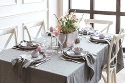 Beautiful family dinner table decor. Table decor concept. Luxury home.