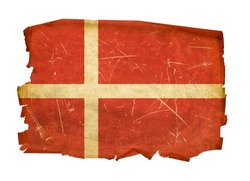 Danish Flag old, isolated on white background.