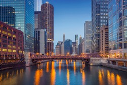 Chicago Downtown. Cityscape image of Chicago downtown during twilight blue hour.