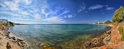 Rocky beach, Hammamet in Tunisia near Mediterranean Sea, Africa, HDR Panorama