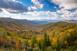 Great Smoky Mountains National Park, Tennessee, USA overlooking the Newfound Pass in autumn.