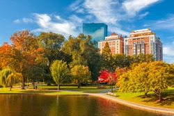 Boston, Massachusetts, USA at Boston Public Garden in the autumn season.