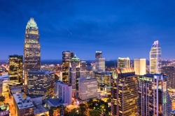 Charlotte, North Carolina, USA uptown skyline at night.