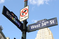 Road sign along Broadway in New York City.