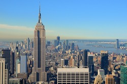View of midtown Manhattan with landmark buildings in New York City.