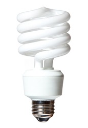 Isolated CF (compact fluorescent) light bulb on white background