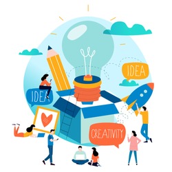 Idea, thinking outside the box, content development, brainstorming, creativity, project and research, creative soutions, learning,education flat design for mobile and web graphics vector illustration
