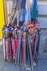 New Umbrellas and Scarves at Street Vendor