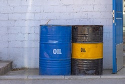 Two Big Metal Oil Barrels Fuel Storage