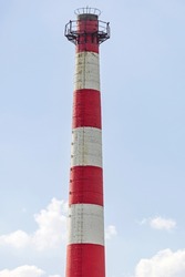 Red and White Paint Tall Bricks Chimney at Paper Factory