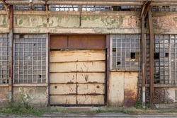 Closed Big Door at Old Factory Industrial Building