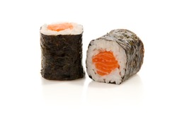 Two sushi fresh maki rolls, isolated on white
