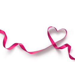 Happy Valentines Day. Pink Ribbon Heart on white background. Valentines Day concept