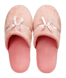 Light-pink home slippers isolated on white background. Close up, high resolution