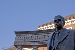 Bronze memorial statue of Thurgood Marshall, the first African American appointed to the U.S. Supreme Court in 1967 in Lawyers' Mall across from the Maryland State House in Annapolis, MD.