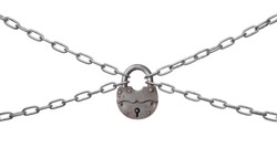 The padlock and chains isolated on a white background.