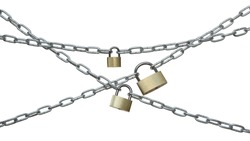 The padlock and chains isolated on a white background.
