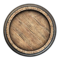 Wooden barrel top view isolated on white background 3d illustration