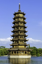 Guilin one of the golden twin pagodas temple in China