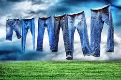 Jeans on a clothesline to dry