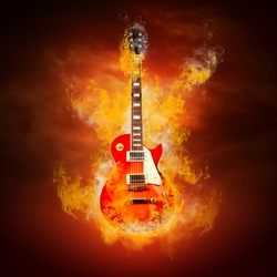 Rock guitara in flames of fire