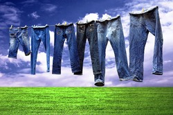 Jeans on a clothesline to dry