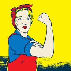 Great illustration of a Retro Stong Powerful Woman inspired by the Famous World War Two propaganda Poster of Rosie the Riveter calling for women to play their part in the war effort