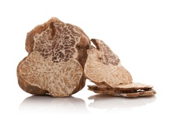 White truffle cross section isolated on white background. Culinary eating.
