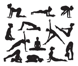 Silhouettes of a woman doing yoga exercises. High quality and high detail