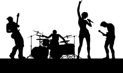 A musical group or rock band playing a concert in silhouette