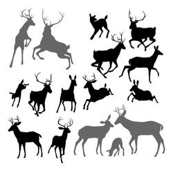 Silhouette Deer including fawn, doe bucks and stag. Also two stags fighting ans a family group set