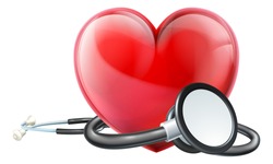 A medical doctors stethoscope and a heart icon 