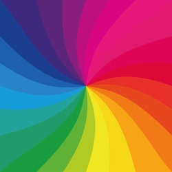 Bright rainbow swirl background. Rainbow rays of twisted spiral. Colorful vector illustration.