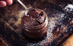 Single Serving of Molten Chocolate Cake Baked in Glass Jar