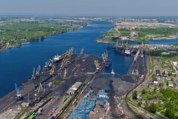 Aerial view over industrial port of Riga, Latvia