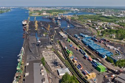 Aerial view over port of Riga