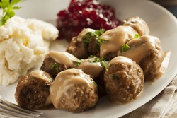 Homemade Swedish Meatballs with Cream Sauce and Parsley