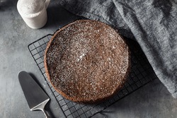 Sweet Dark Chocolate Olive Oil Cake with Powdered Sugar