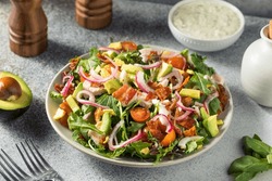 Homemade Healthy Green Goddess Cobb Salad with Chicken Bacon and Avocado