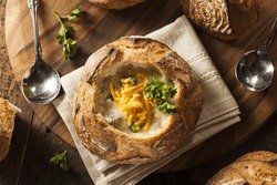 Homemade Broccoli and Cheddar Soup in a Bread Bowl