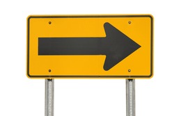A yellow arrow sign pointing to the right