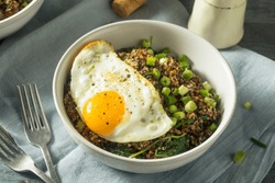 Healthy Organic Quinoa Breakfast Bowl with Onion and Egg