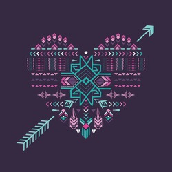 Tribal Heart - Vintage Aztec Background - hand drawn in vector