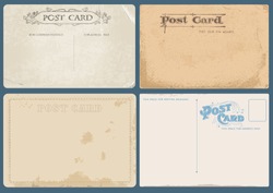 Set of Antique postcards in vector with Postal stamps