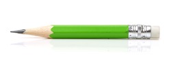 Green pencil with eraser on a white background