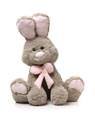 Furry, cuddly, lovable little rabbit toys on white background